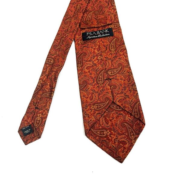 Jos.A.Bank Signature Collection Orange Paisley Print Men's Silk Tie / Necktie - Picture 3 of 9